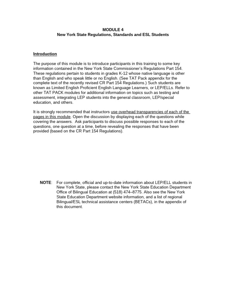 NYS ESL Regulations for LEP Students | PDF | English As A Second Or ...