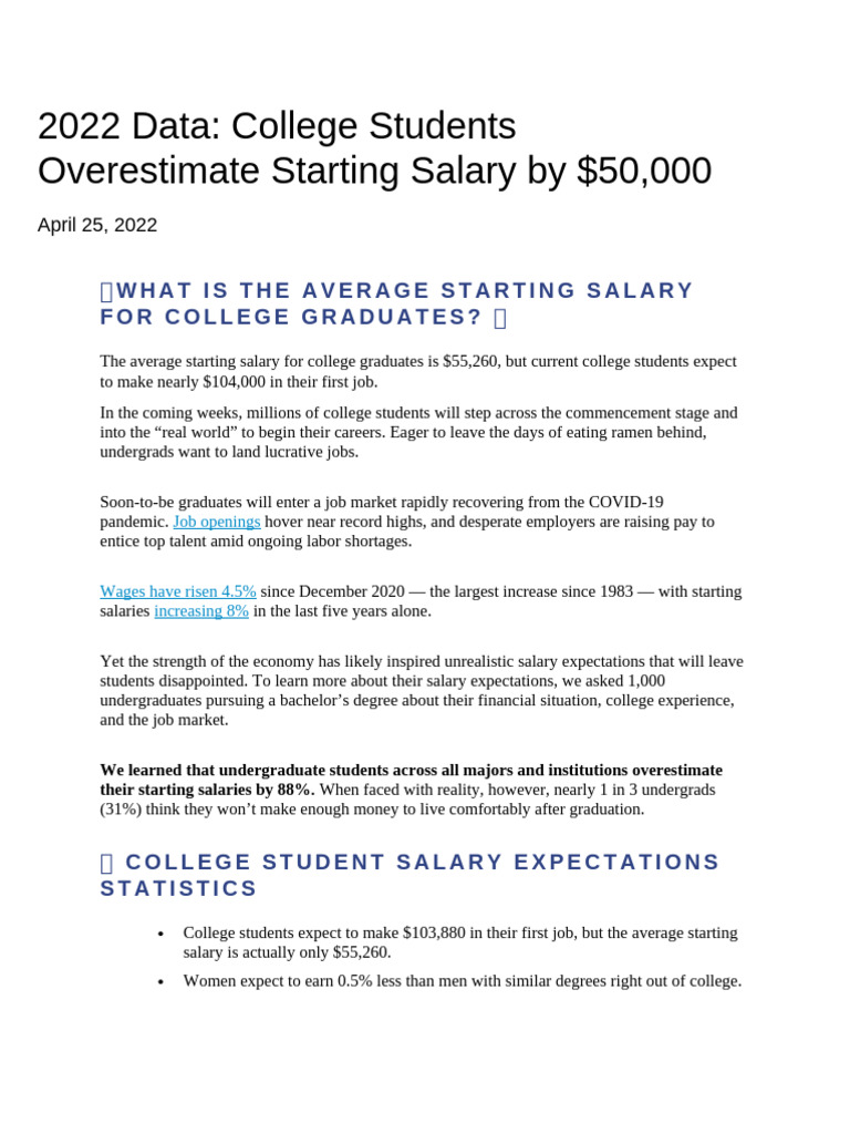 College Students' Salary Expectations vs. Reality | PDF | Salary ...