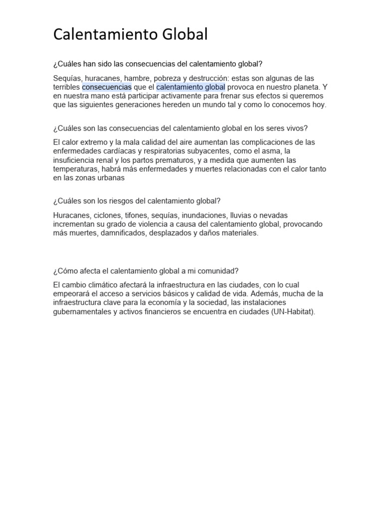 Consecuencias del Calentamiento Global | PDF | Ciencias sociales ...