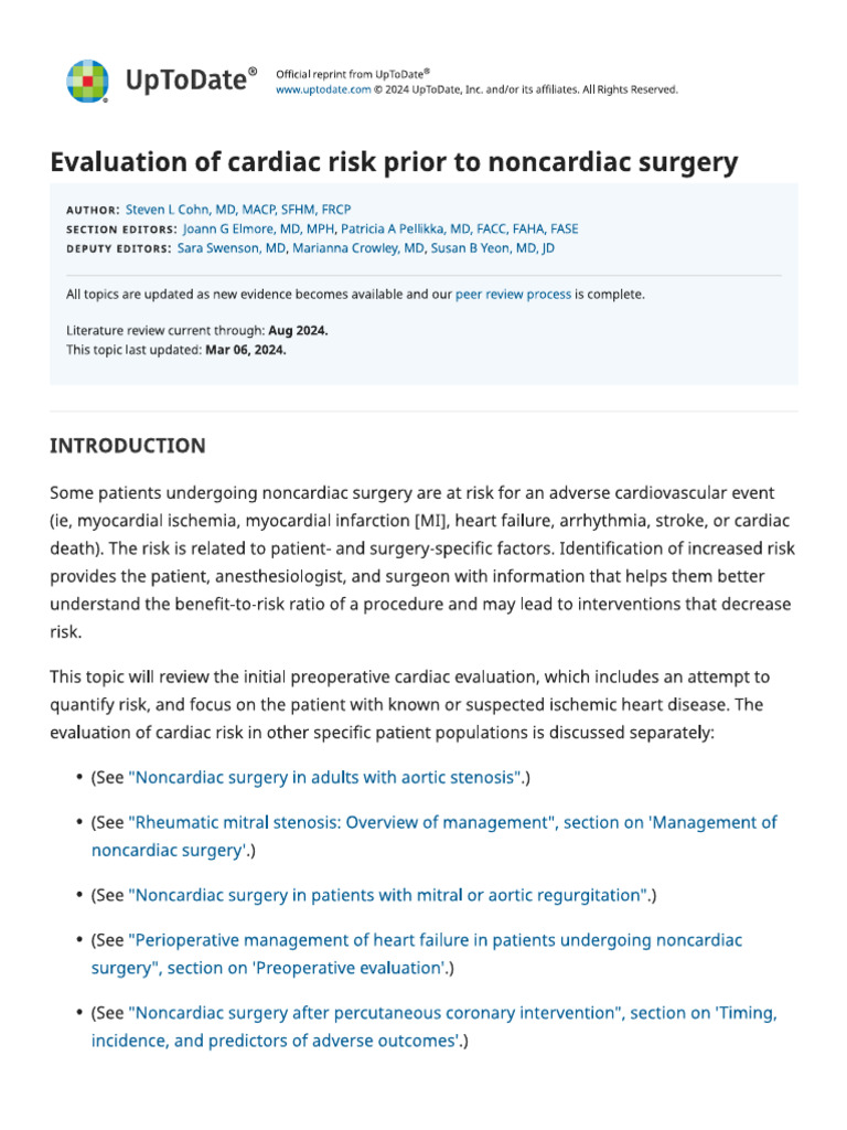 Evaluation of Cardiac Risk Prior To Noncardiac Surgery | PDF