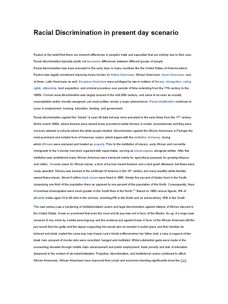 Racial Discrimination in Present Day Scenario | PDF | Racism ...