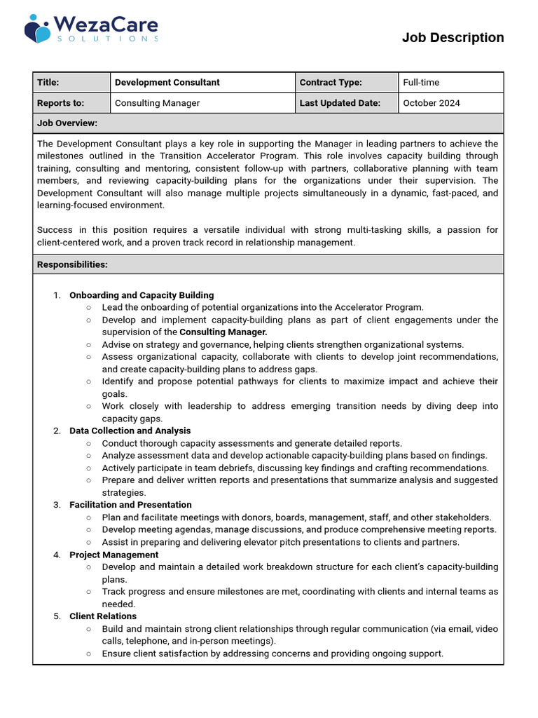 Development Consultant Job Description | PDF | Capacity Building ... - How To Secure A Development Consulting Job