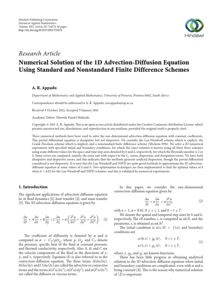 Numerical Solution of The 1D Advection D | PDF | Equations | Numerical ...