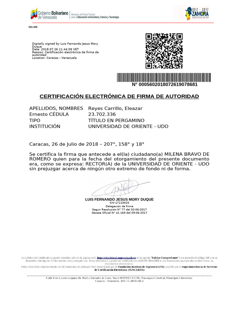 Certificacion Electronica 201807-641945 1 Firmado | PDF