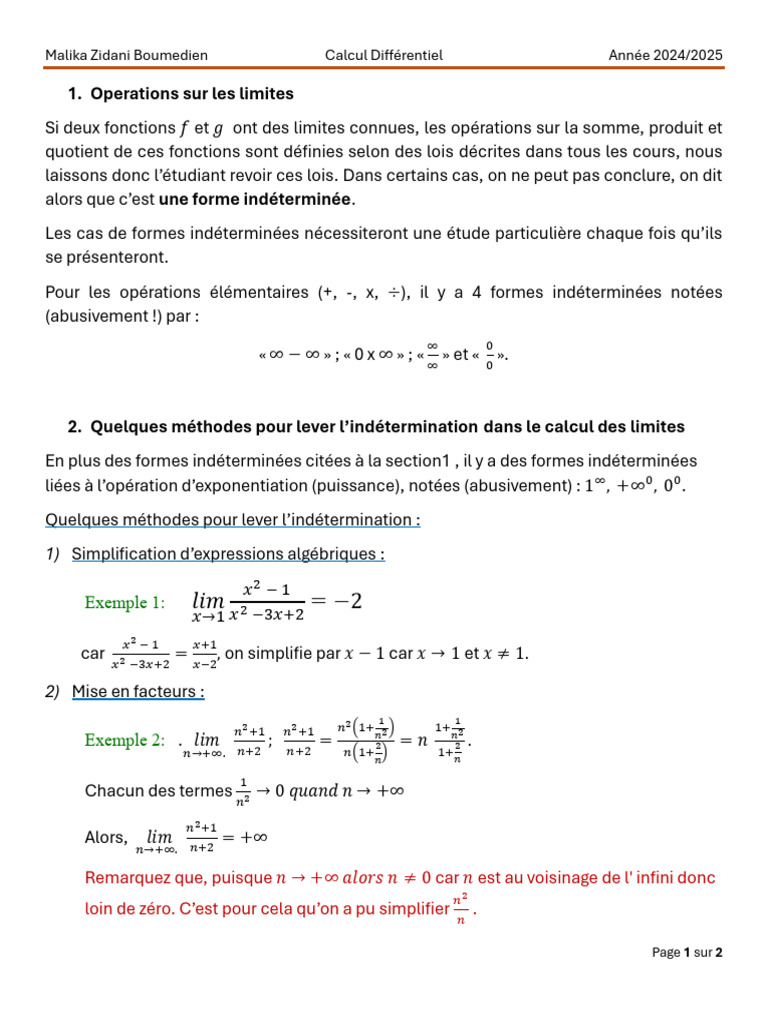 Méthodes pour lever l'indétermination | PDF | Limite (mathématiques ...