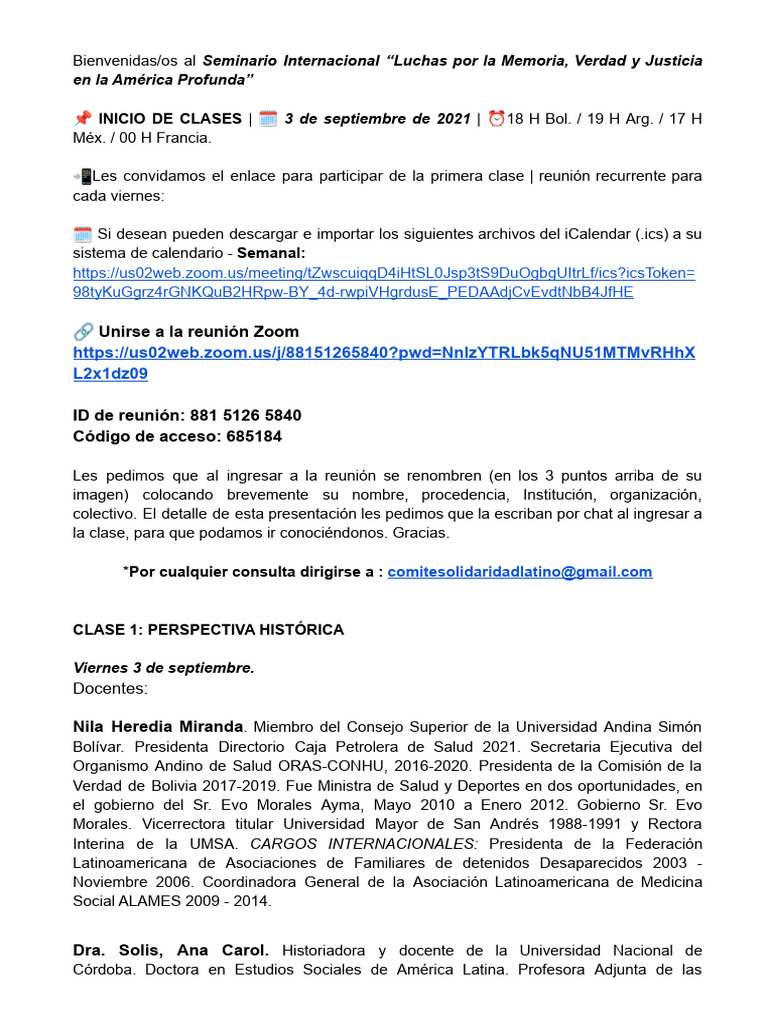 Seminario Internacional Luchas Por La Memoria Verdad Y Justicia En La