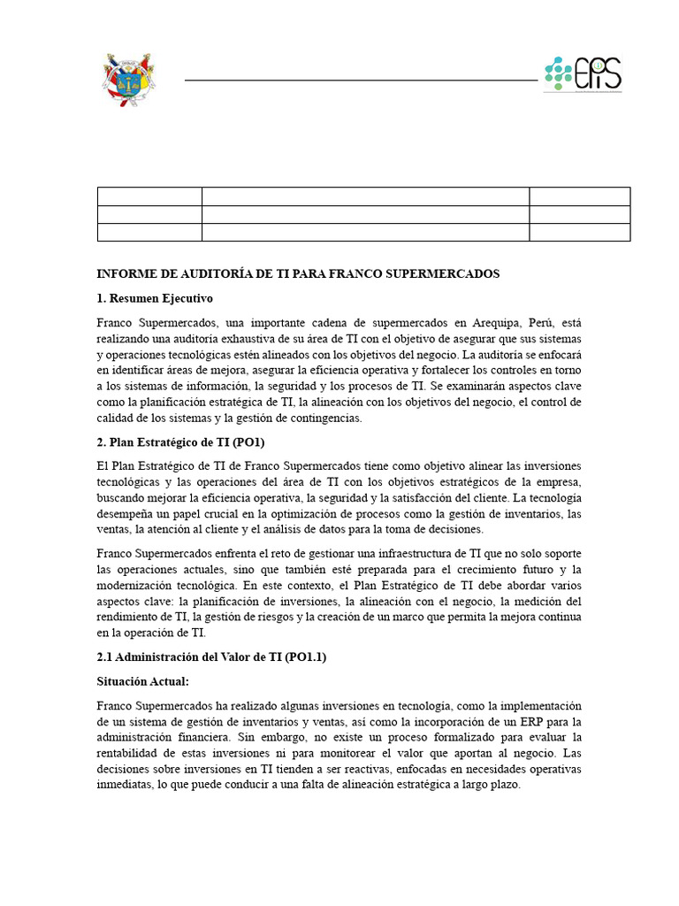 Gestion de Auditoria - Franco Supermercados | PDF | Planificación ...