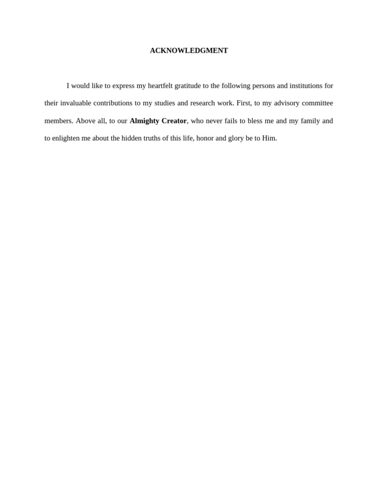 Acknowledgment | PDF | Philosophy | Self-Improvement
