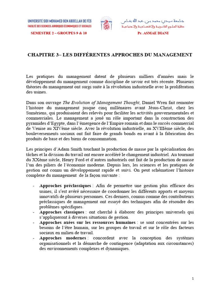 Approches du Management : Histoire et Évolution | PDF | Motivation ...