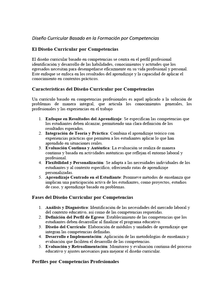 Diseno Curricular Basado en La Formacion Por Competencias | PDF | Plan ...