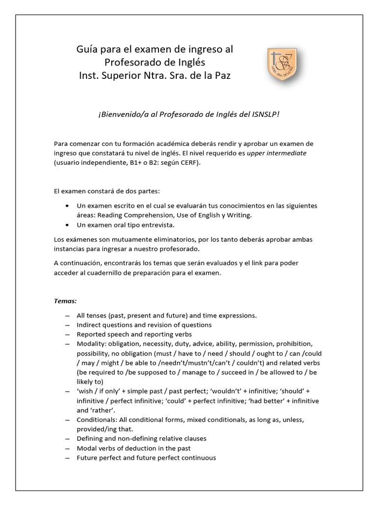 Examen de Ingreso al Profesorado de Inglés | PDF | Crecimiento personal ...