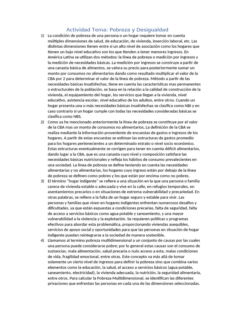 Pobreza y Desigualdad | PDF | Pobreza | Pobreza e indigencia