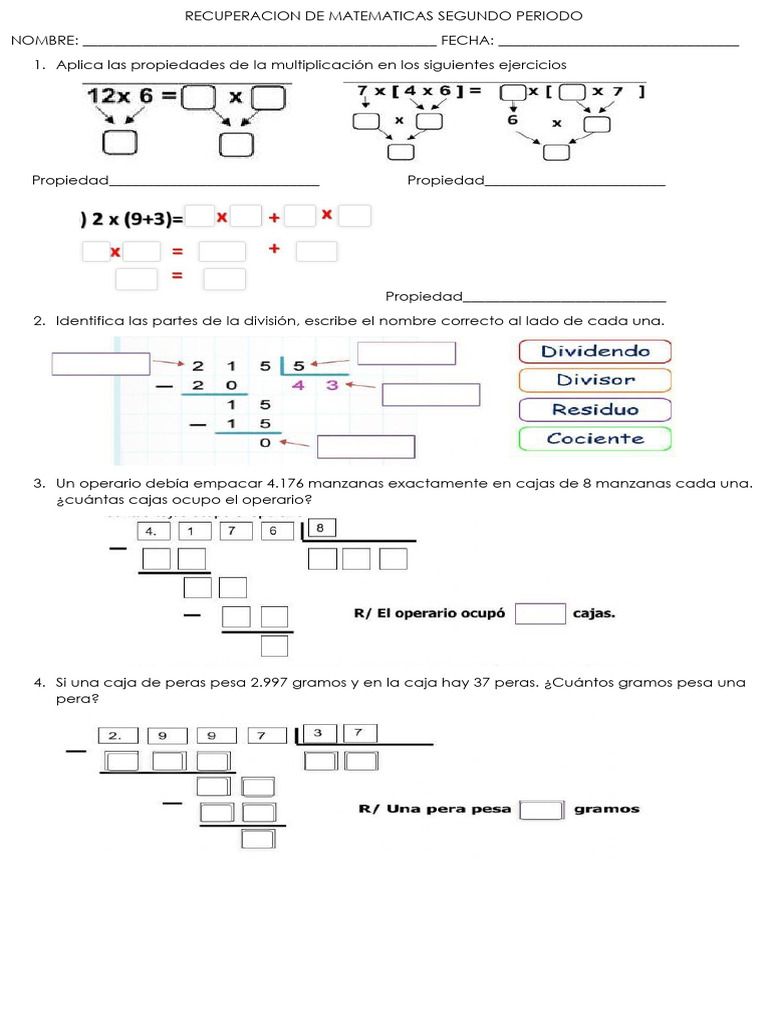 Ejercicios de Matemáticas: Segundo Período | PDF