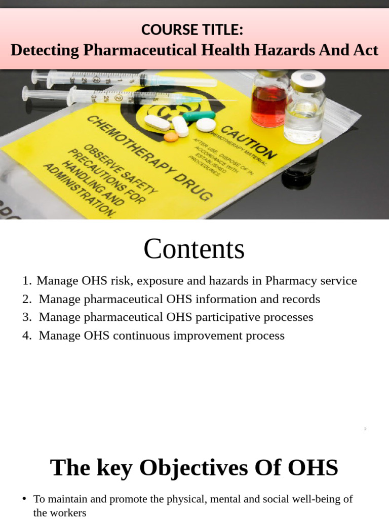 Detecting pharmaceutical health hazards and a PDF Occupational