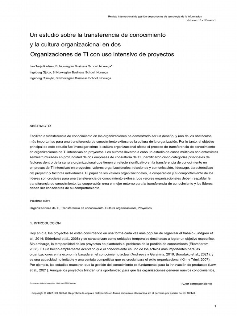 A Study of Knowledge Transfer and Organizational C | PDF | Liderazgo ...