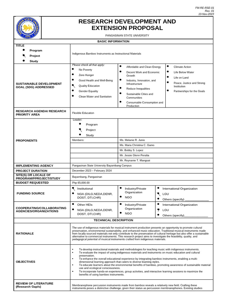 Indigenous Bamboo Instruments Proposal | PDF