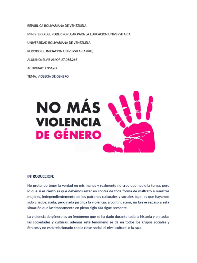 ensayo violencia de genero | PDF | Violencia | La violencia contra las ...