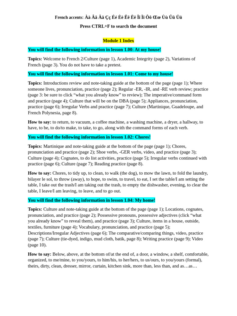 French 2 Index Fall | PDF | Linguistics | Grammar
