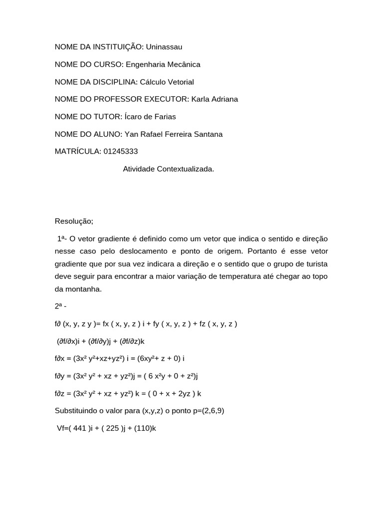 Vetor Gradiente em Cálculo Vetorial | PDF
