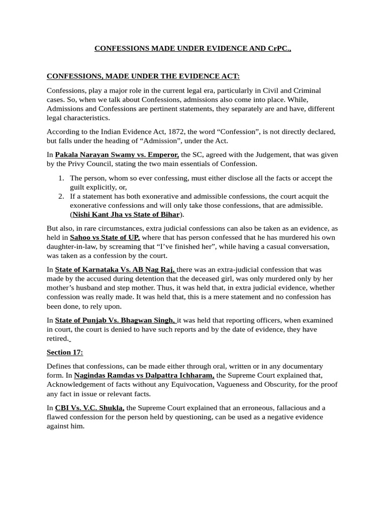 CONFESSIONS MADE UNDER EVIDENCE AND CRPC 3... To Be Mailed | PDF ...