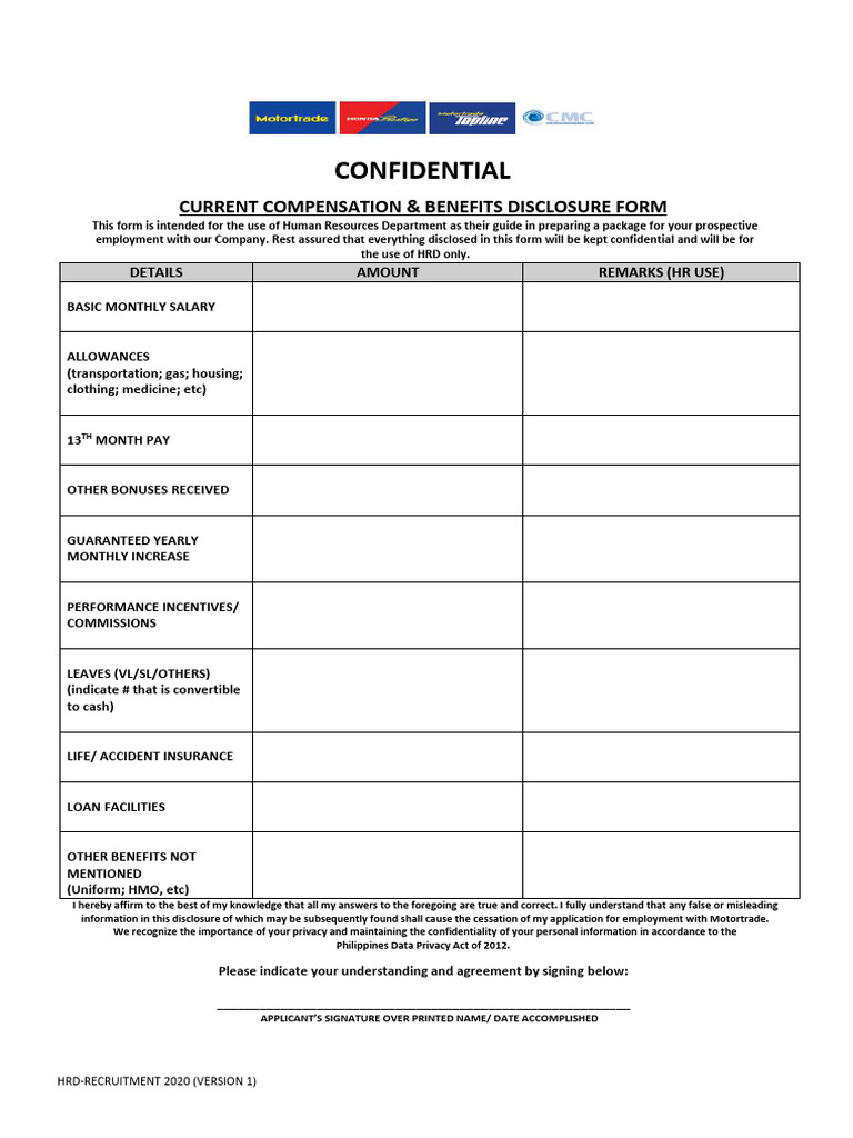 HRD Recruitment Compensation Disclosure Form | PDF