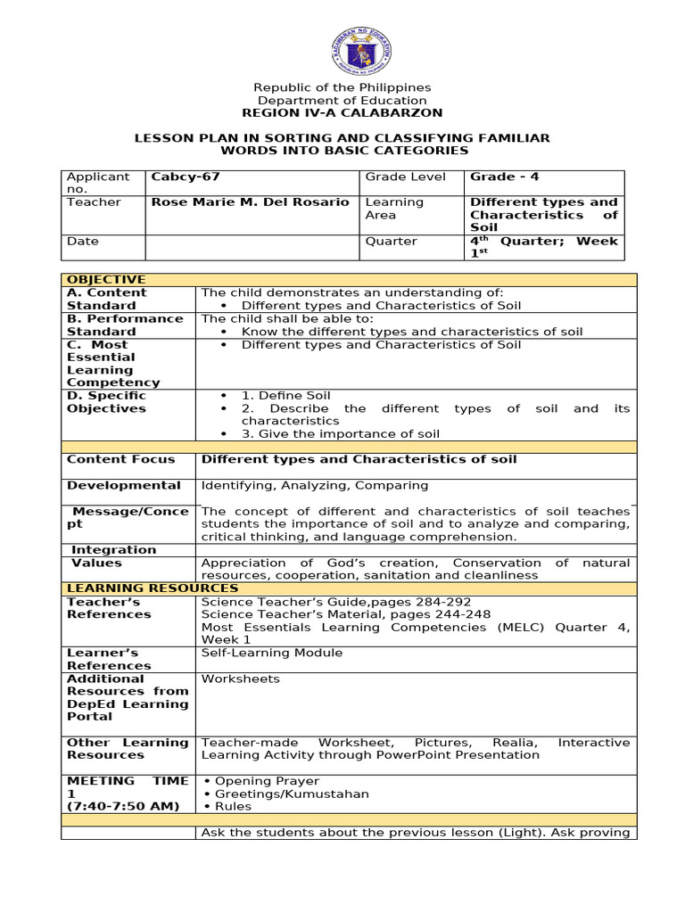 Lesson plan-DEMO-GRADE-4 | PDF | Soil | Loam