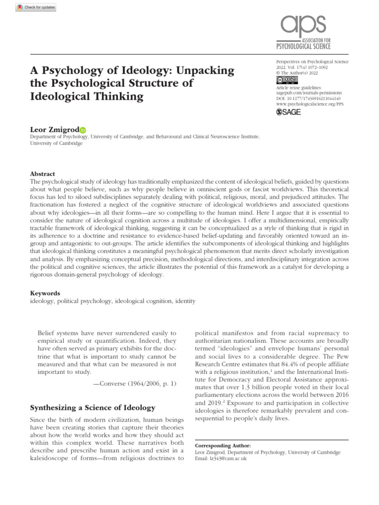Psychology of Ideological Thinking | PDF | Ideologies | Thought