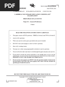 CSEC Principles of Accounts P2 2018