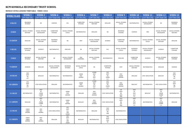 KCM Extra Lessons Timetable Term 3 2024 | PDF