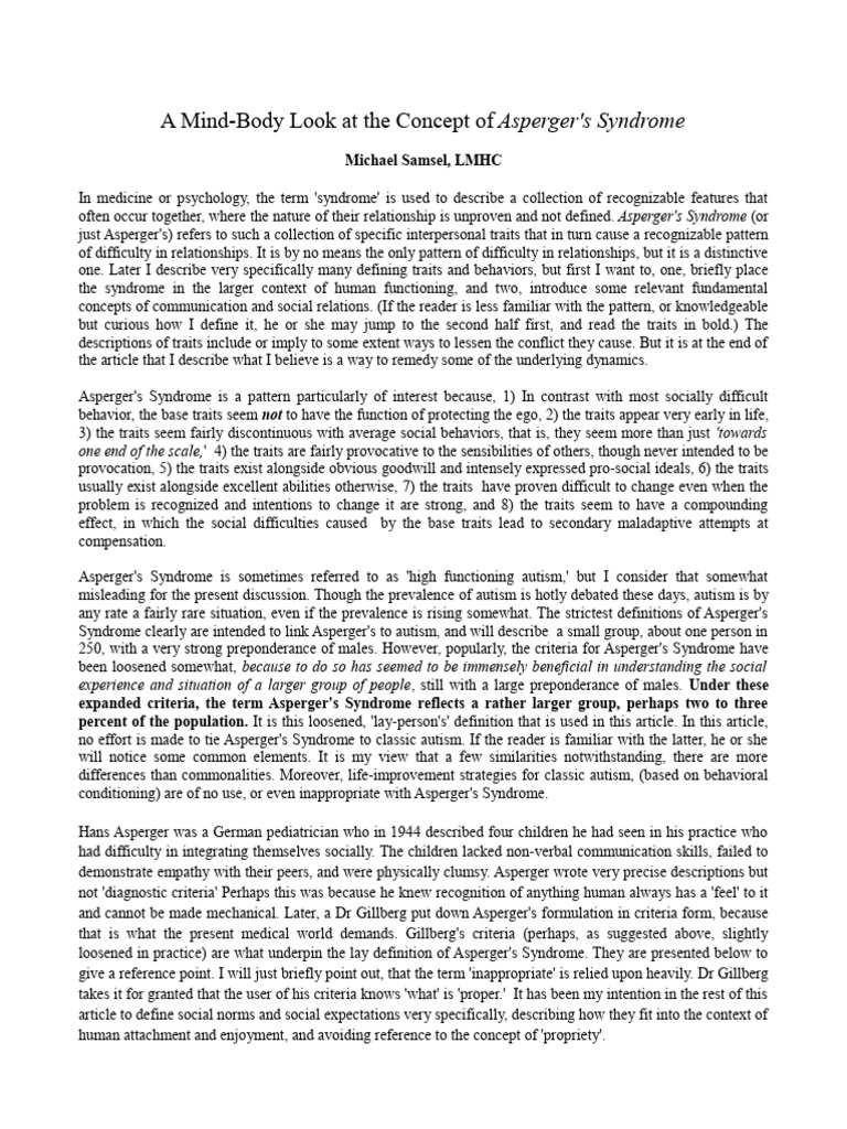 Asperger's Mind Body Approach | PDF | Asperger Syndrome | Empathy