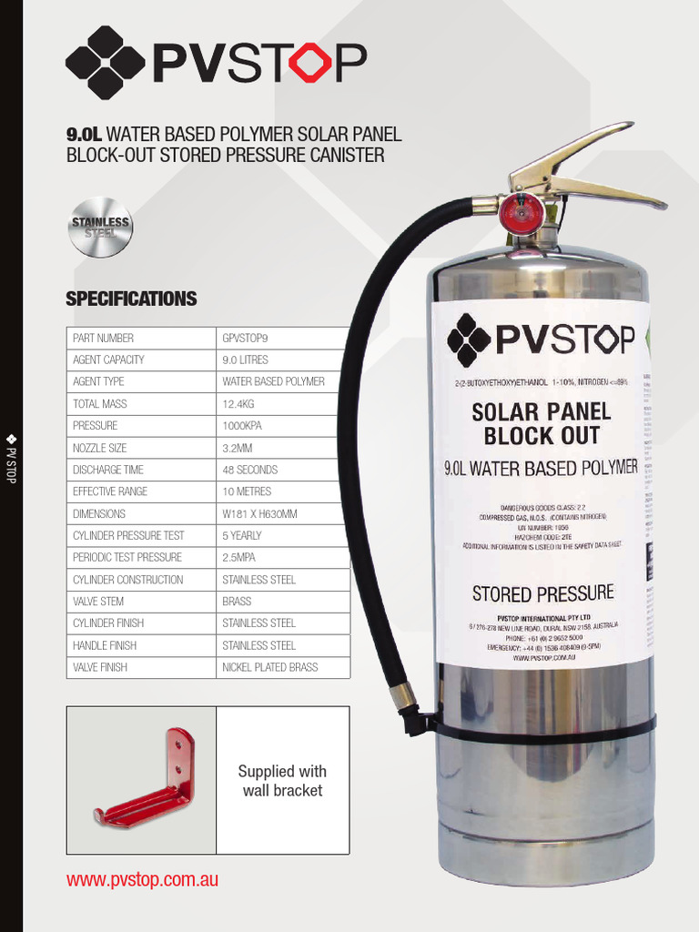2018-05-21 PVSTOP Datasheet 9L - Solar Panel Fire Extinguisher | PDF ...