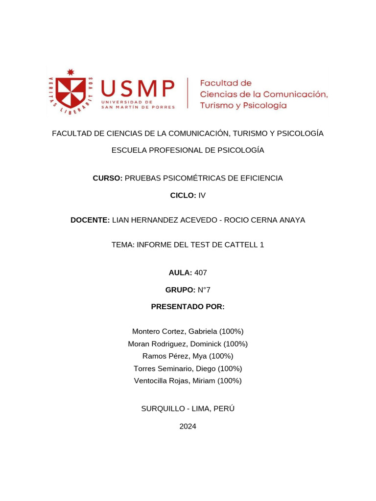 Informe del Test de Cattell 1 | PDF | Cociente de inteligencia ...