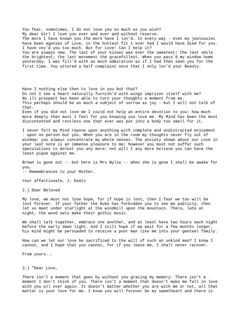 Romantic Letters | PDF | Psychology | Emotions