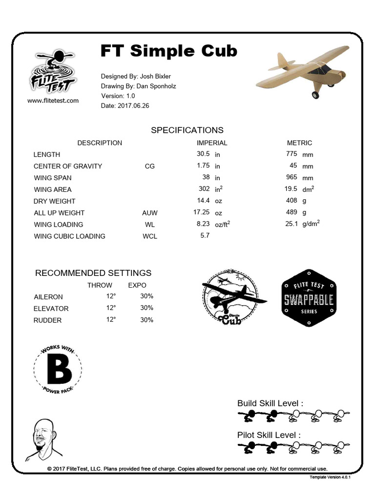 FT Simple Cub Model Plans v1.0 | PDF | Aviation | Aircraft