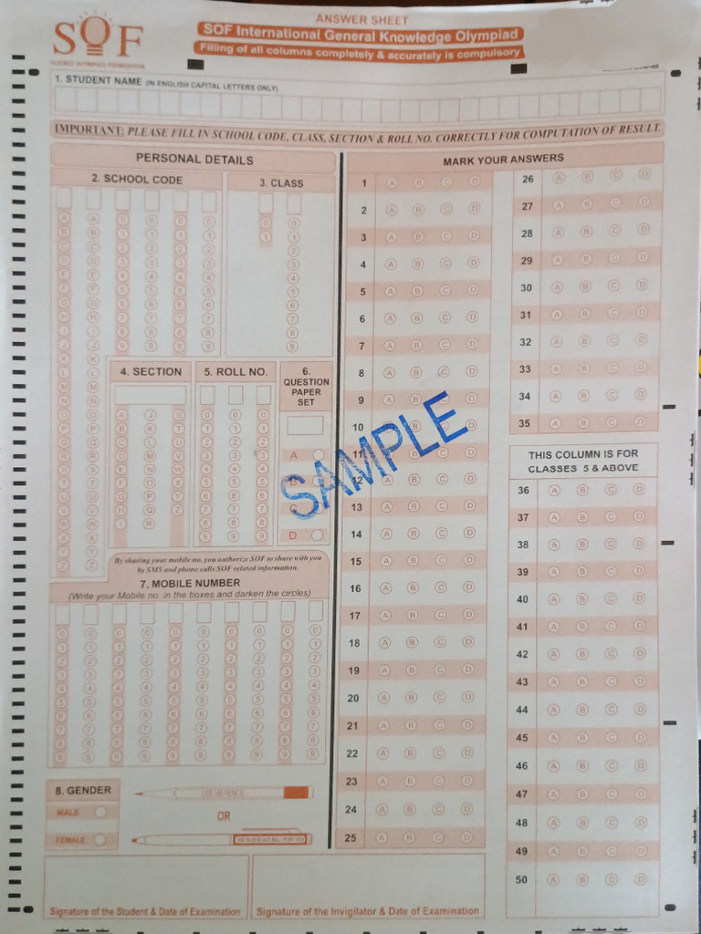 Sample Omr Sheet For Practice | PDF
