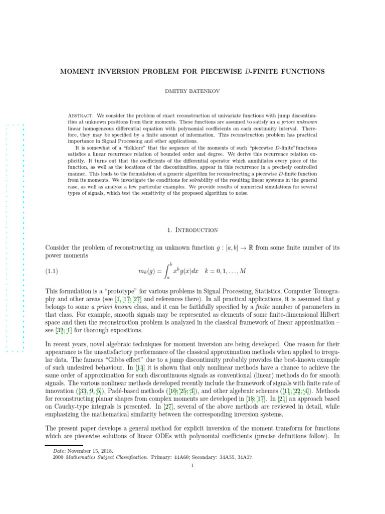 Moment Inversion Problem For Piecewise D-Finite Functions | PDF ...