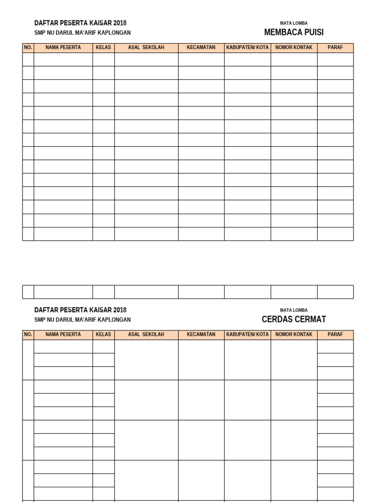 Blano Daftar Hadri | PDF