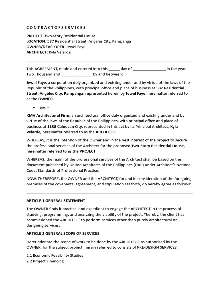 Contract for Two-Story House Services | PDF | Architect | Feasibility Study