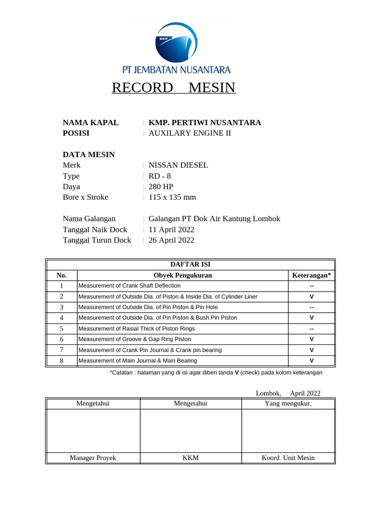 Engine Measurement Report: KMP Pertiwi | PDF | Piston | Engineering