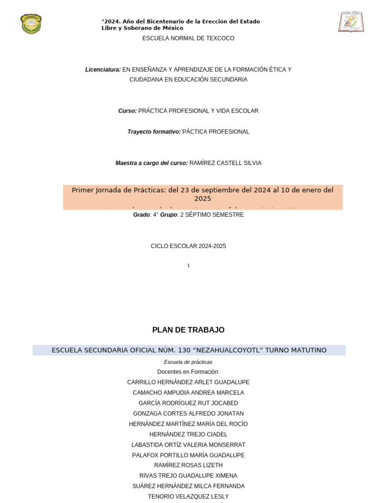 Plan de Trabajo para Prácticas Docentes | PDF | Enseñando | Plan de ...