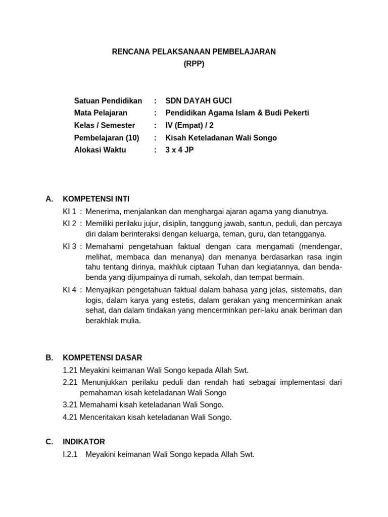 RPP Pai Kelas 4 Sem 2 | PDF