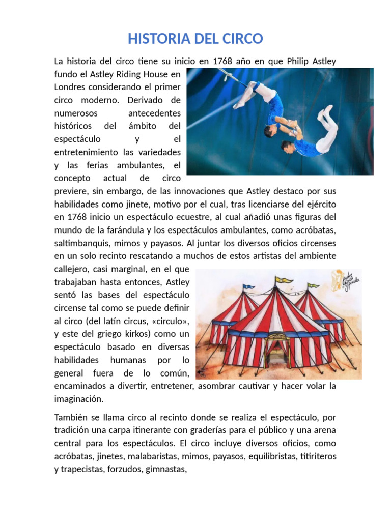 Historia Del Circo Pdf Circo Entretenimiento