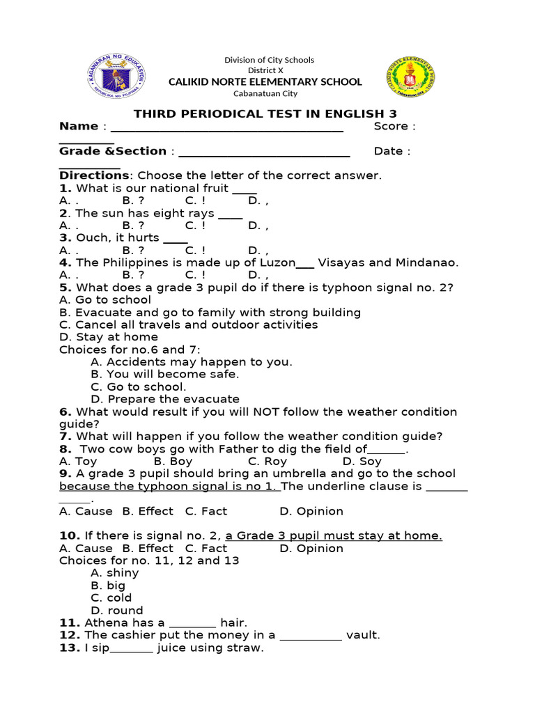 3rd PT Eng3 Test | PDF | Travel | Language Arts & Discipline