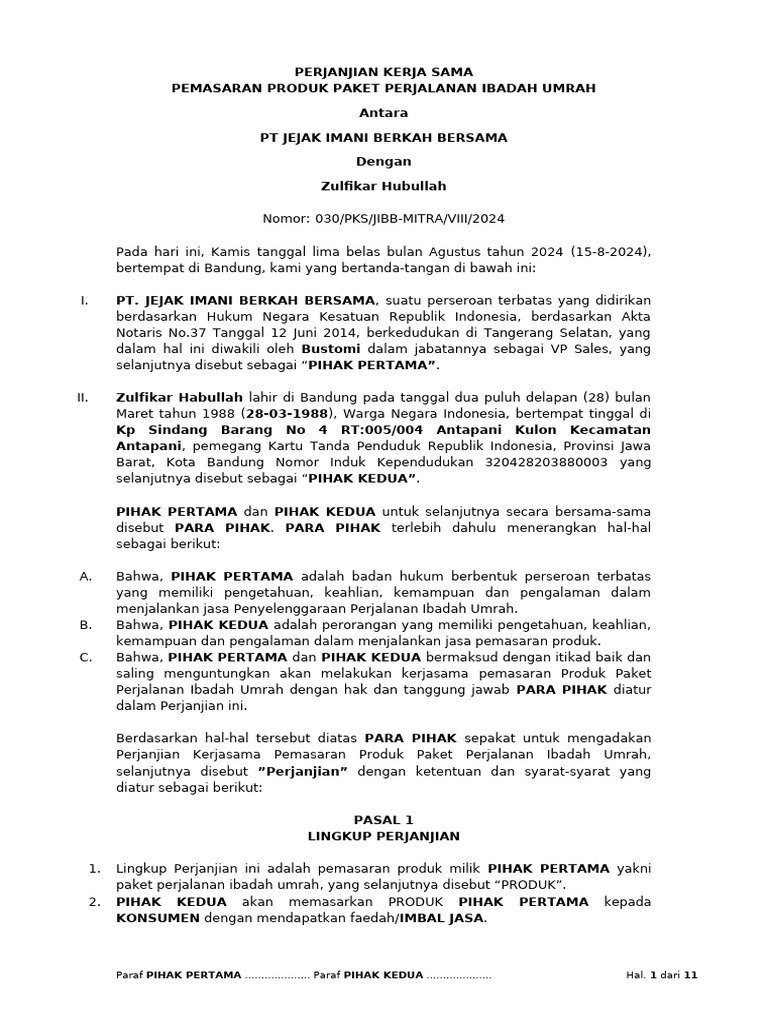 Kerjasama Pemasaran Paket Umrah 2024 | PDF | Bisnis