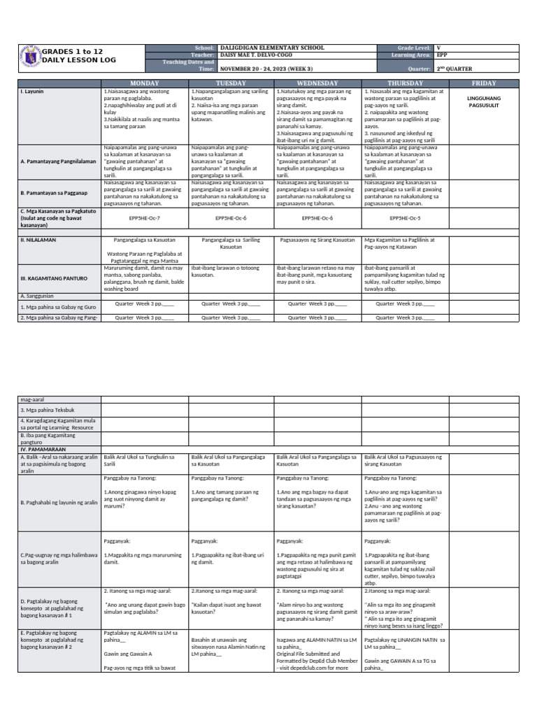 DLL - Epp 5 - Q2 - W3 | PDF