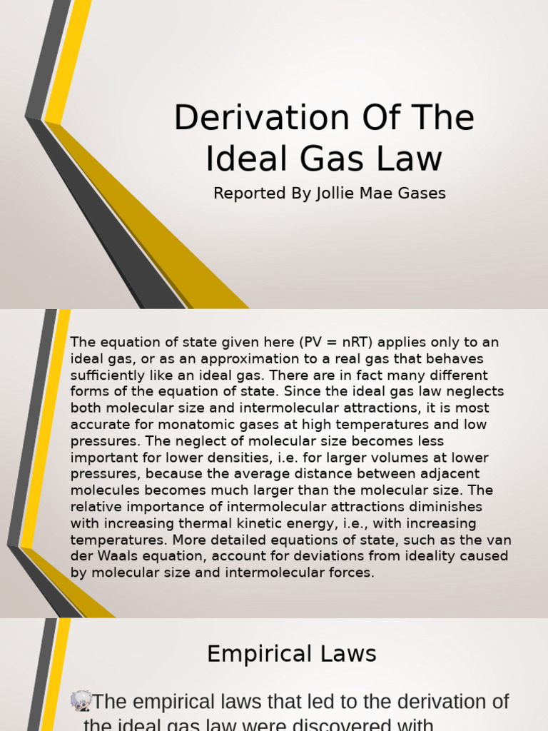 Derivation of The Ideal Gas Law | PDF | Gases | Temperature