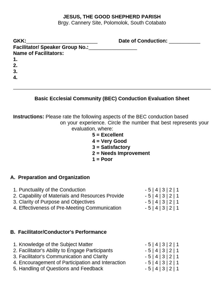 BEC Conduction Evaluation Sheet | PDF | Cognition | Communication