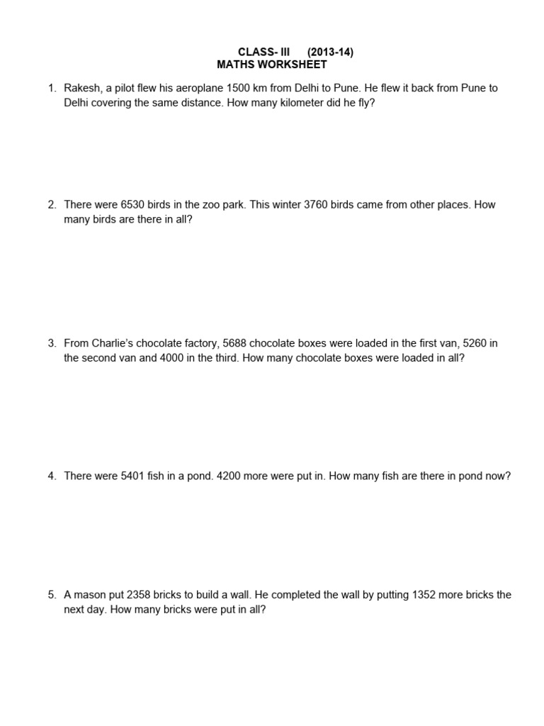 CBSE Class 3 Mathematics Worksheet (81) - Revision | PDF