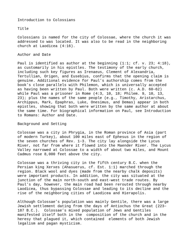 Background of the Book of Colossians | PDF | Epistle To The Colossians ...