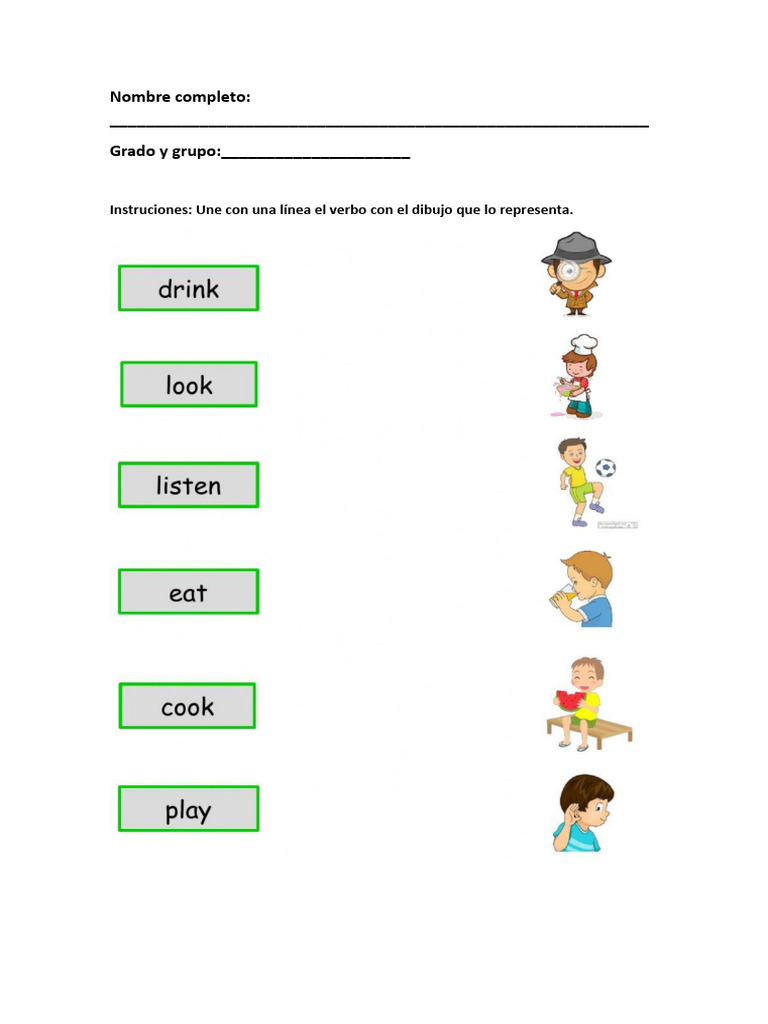 Actividades de Verbos en Inglés para Niños | PDF